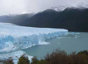 Glacier Moreno dropping ice into Lake Argentina